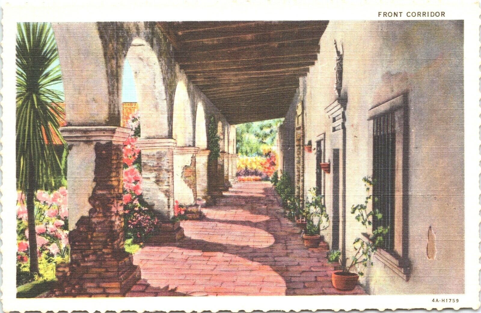 Postcard Mission San Juan Capistrano California Front Corridor