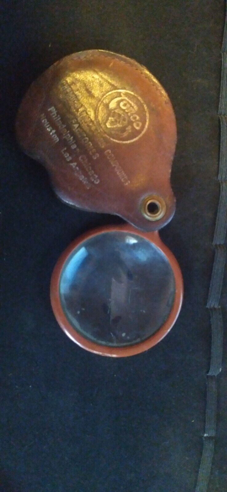 VINTAGE Turco chemical processingMAGNIFYING GLASS IN LEATHER CASE  PROMOS