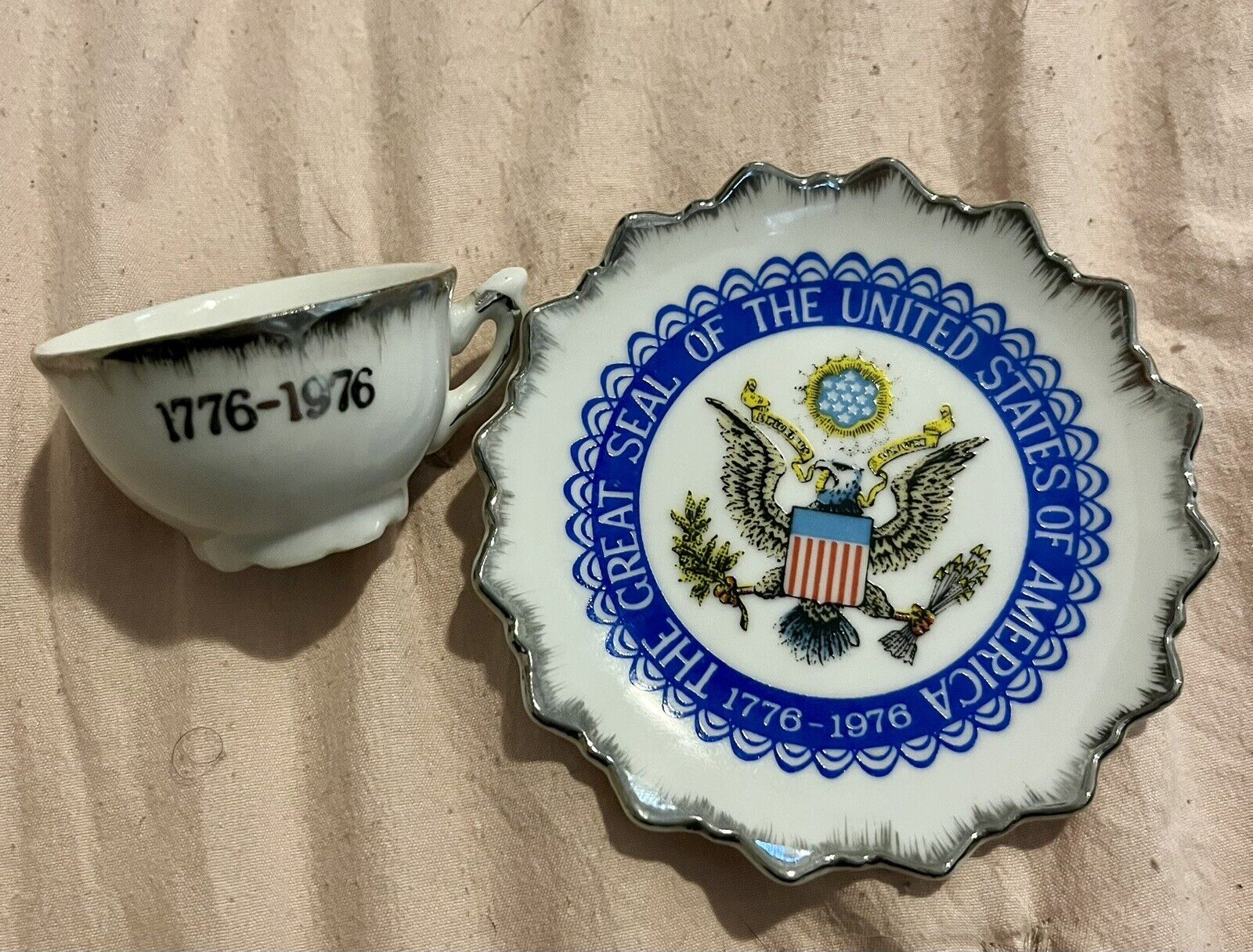 Vtg Great Seal Of U.S. America 1776-1976 Bicentennial Cup & Saucer 4th Of July