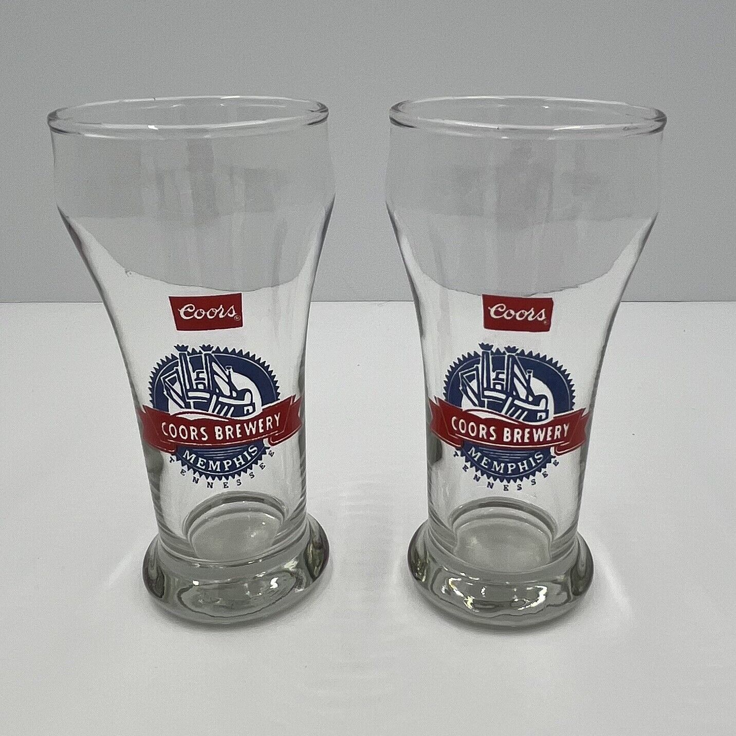 Pair of Vintage Coors Brewery Memphis Tennessee Pilsner Beer Glasses Barware