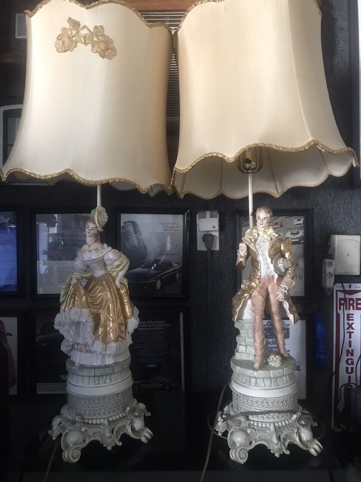 LARGE PAIR OF 35 Inch Colonial VASE LAMPS-  PORCELAIN ENAMEL From 1950-60