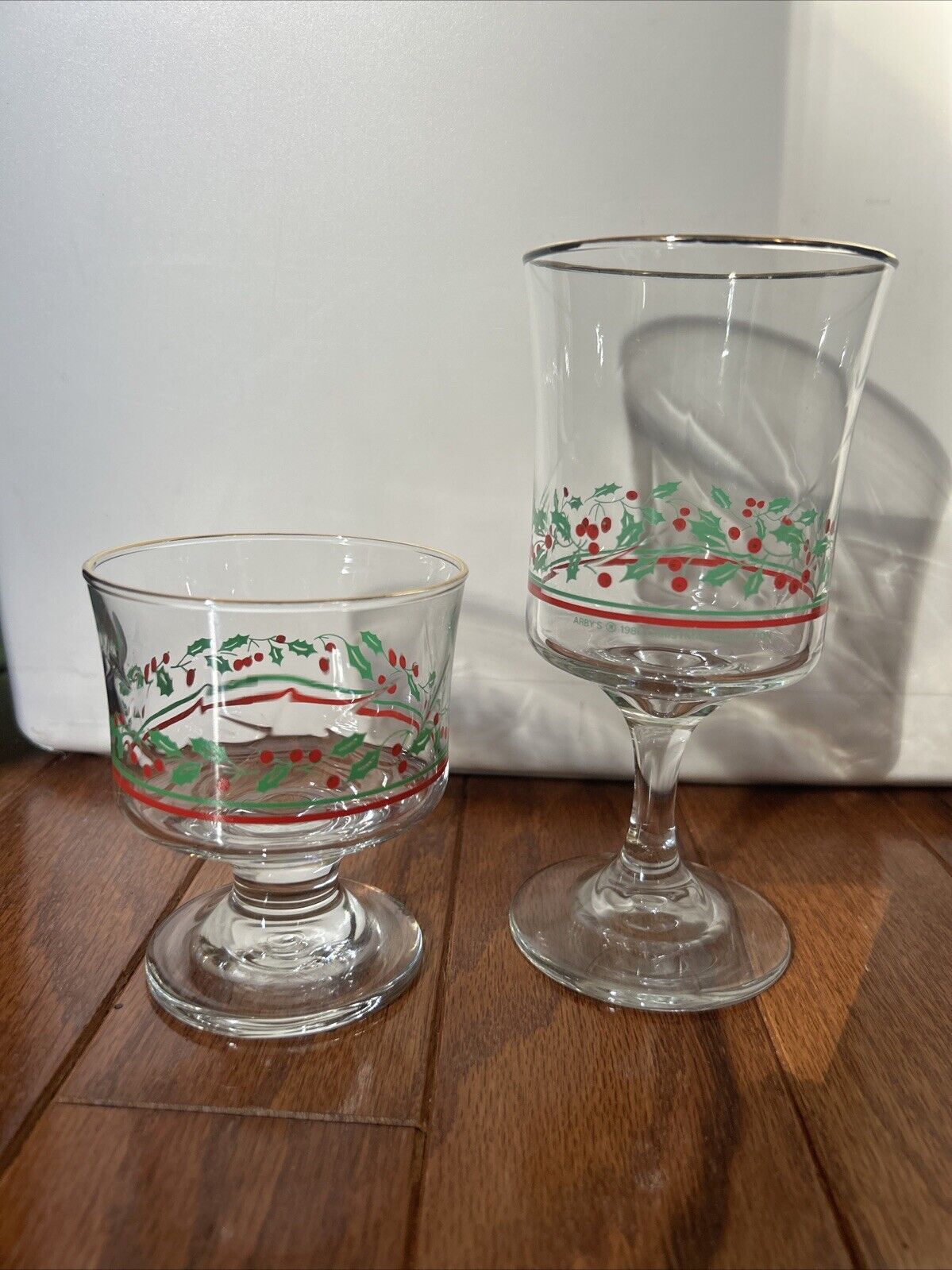 11 tall stem/ 16 short stem SET Vintage Arby\'s Christmas Glasses Collection 1987
