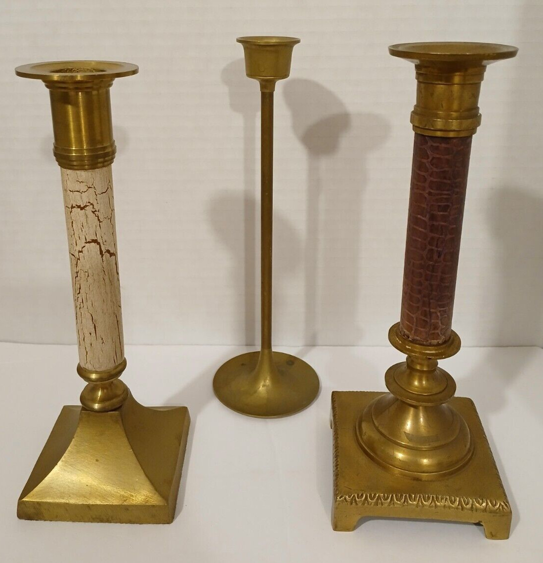 3 Antique Brass 8 Inch Candlestick Vintage Candle Holders