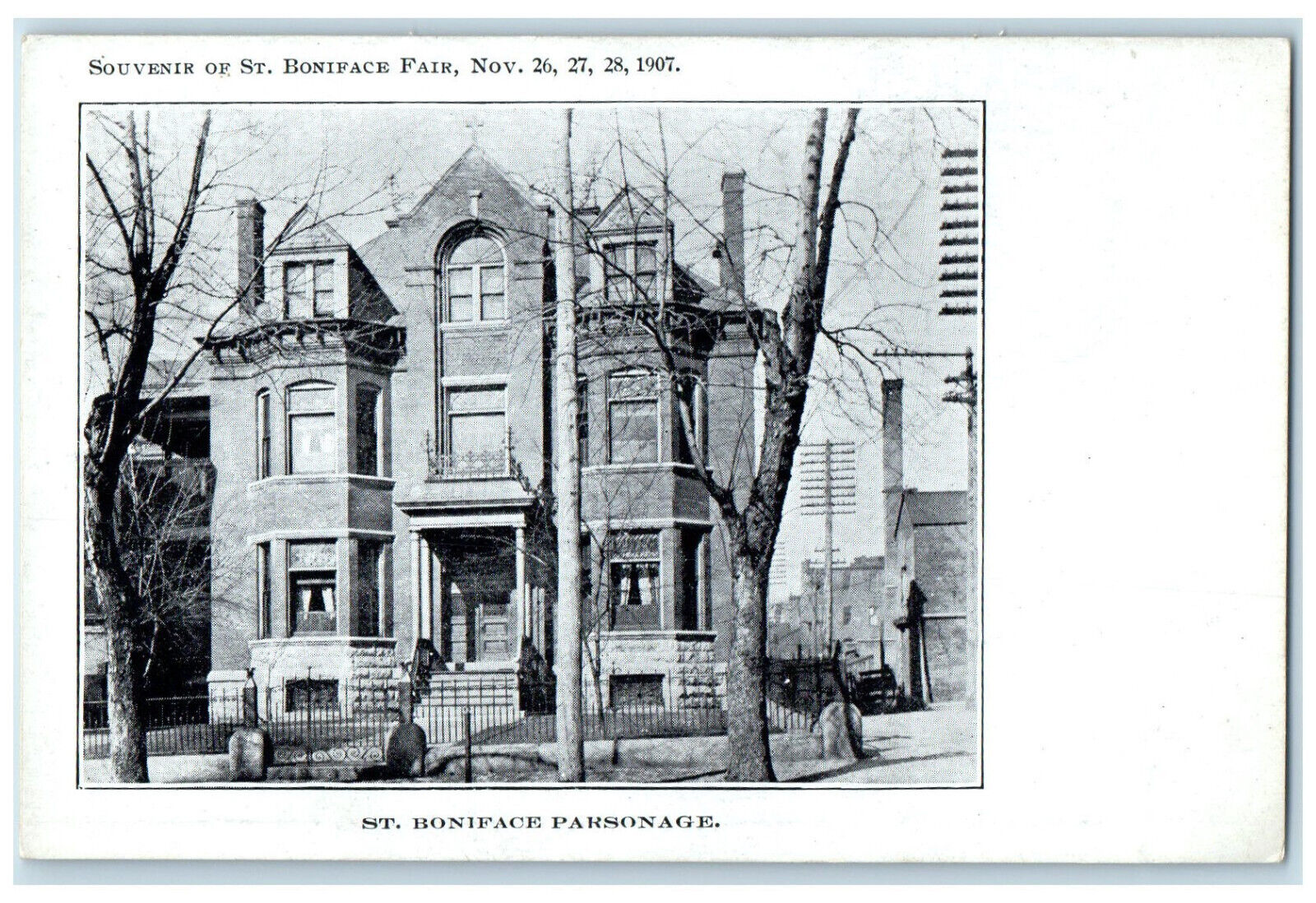 1907 St. Boniface Parsonage Souvenir of St. Boniface Fair IL Antique Postcard