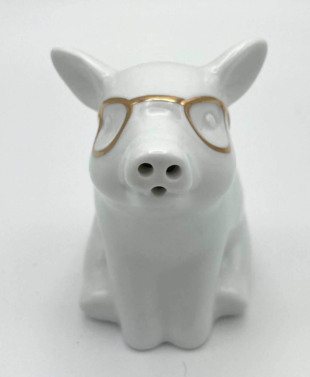 TARGET Threshold Ceramic Pig White With Gold Glasses Salt or Pepper Shaker