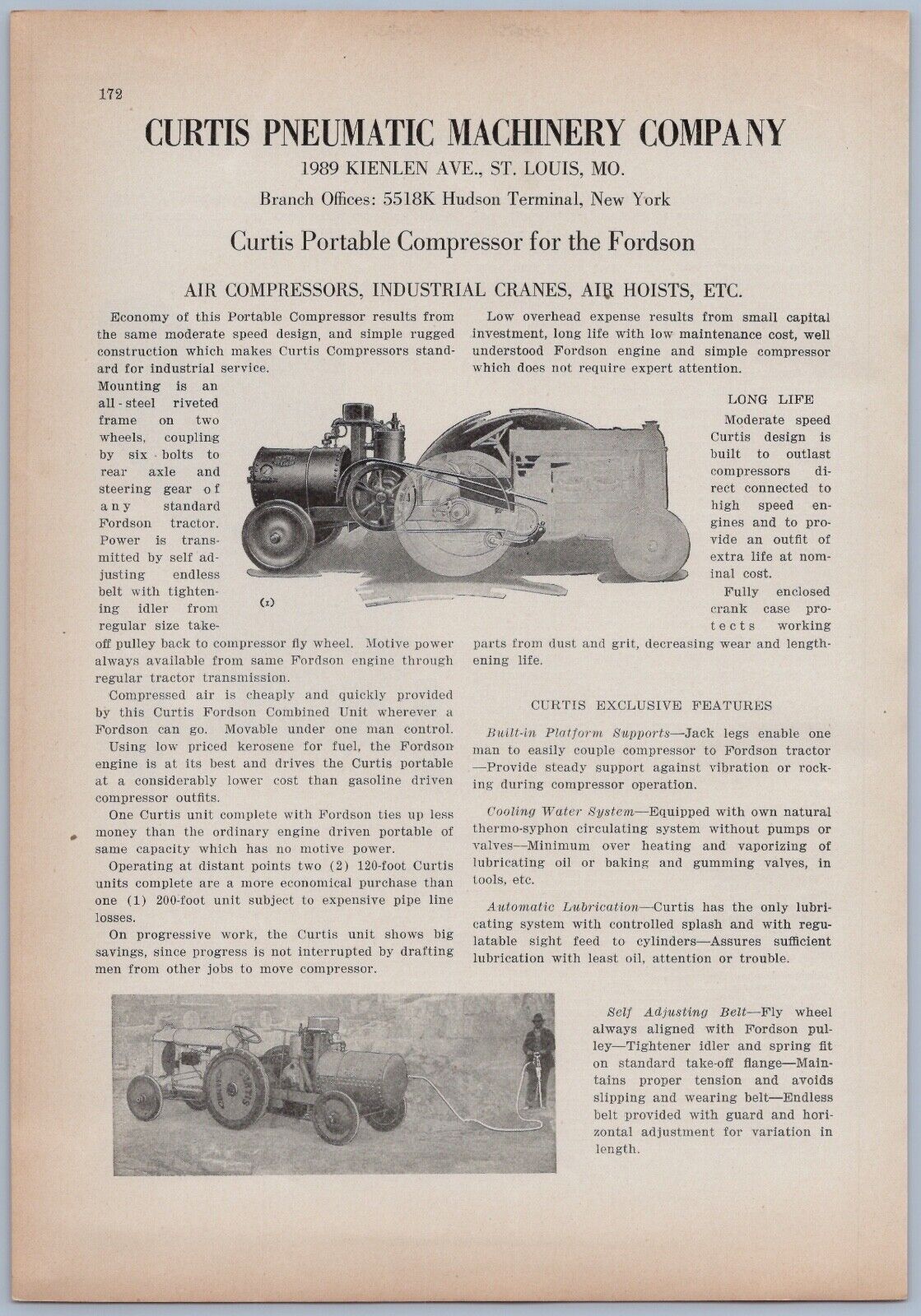1920s Curtis Pneumatic Machinery Ad Fordson Tractor Compressor Attachment