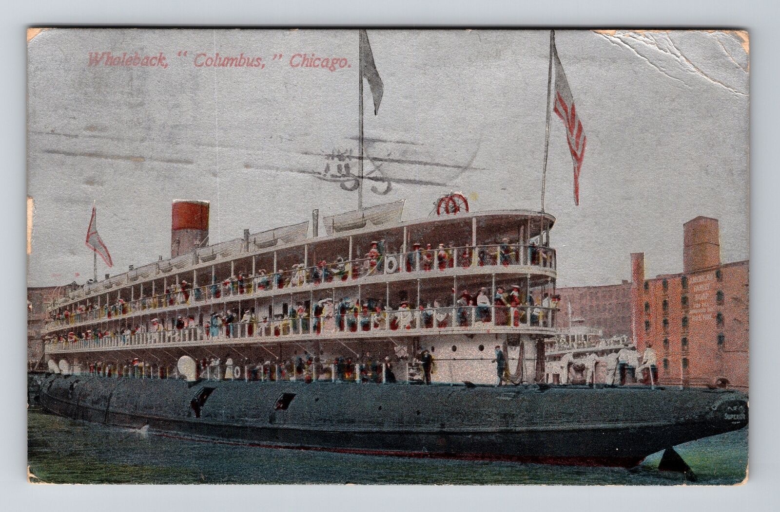 Chicago IL-Illinois, Whaleback Ship, Metalettes Acmegraph Co. Vintage Postcard