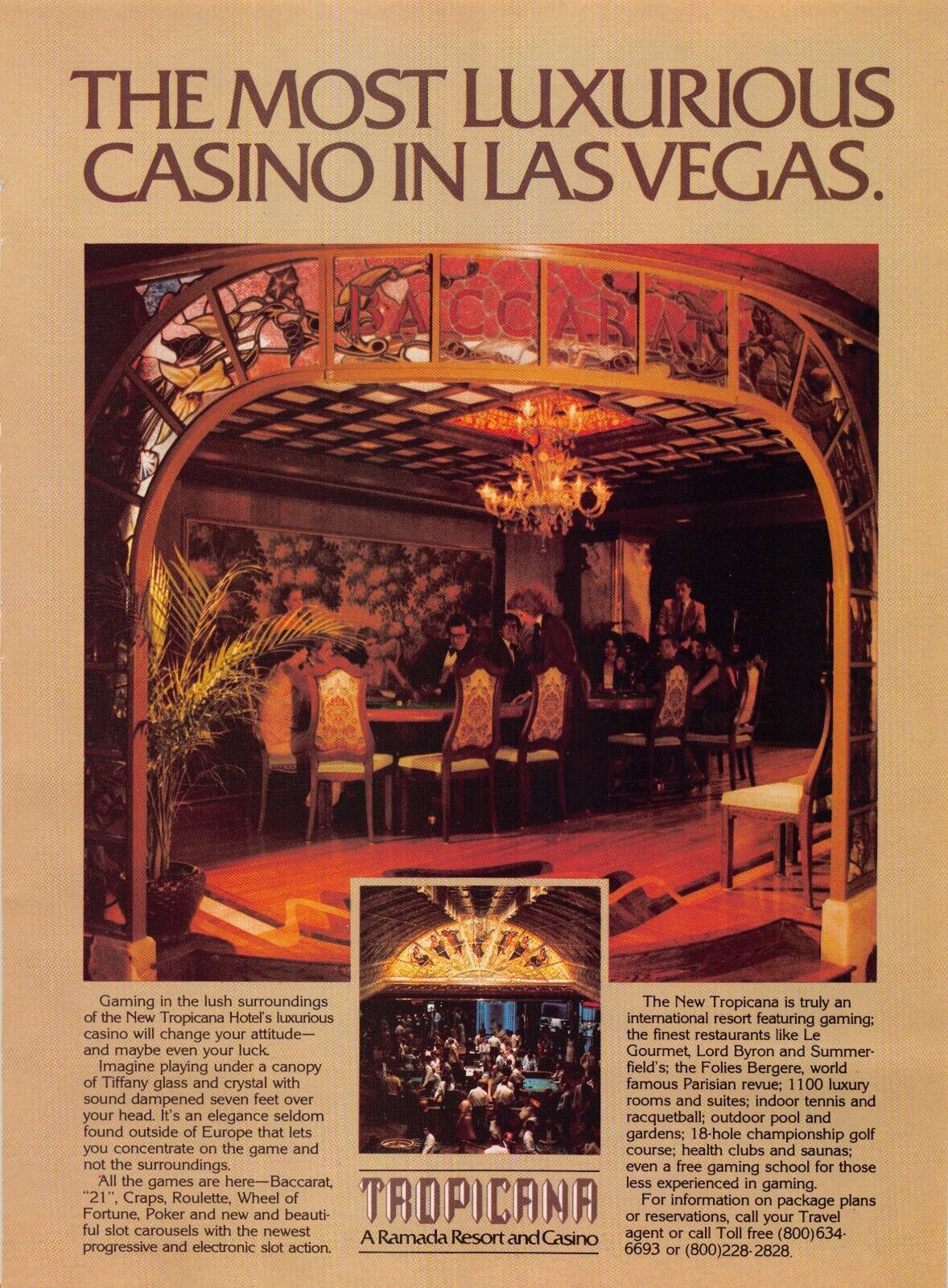 Tropicana Defunct Casino Baccarat Table Luxury 1981 Vintage Magazine Print Ad