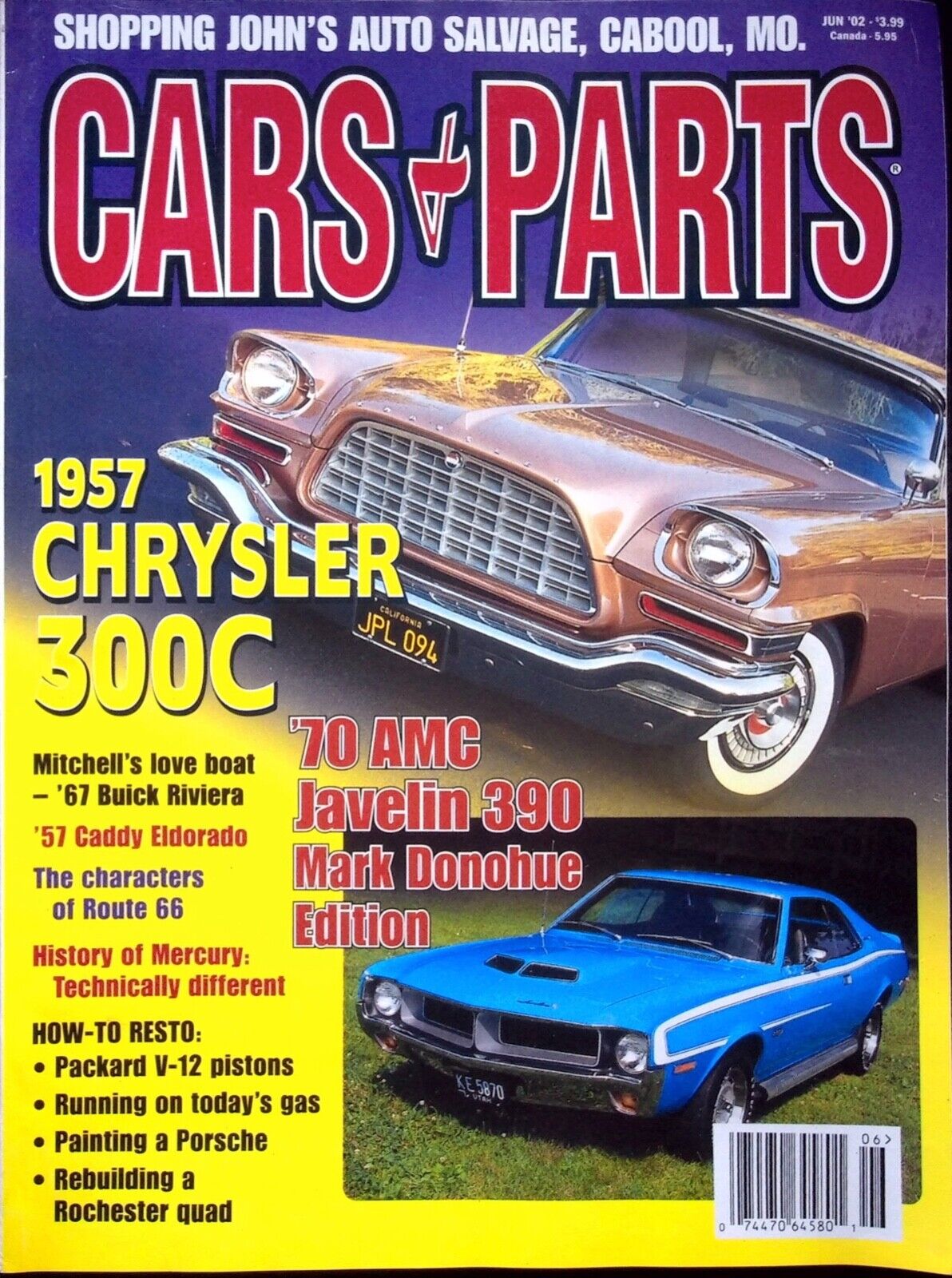 VINTAGE 1957 CHRYSLER 300C - CARS & PARTS MAGAZINE, VOL. 45 - NO. 6. JUNE 2002