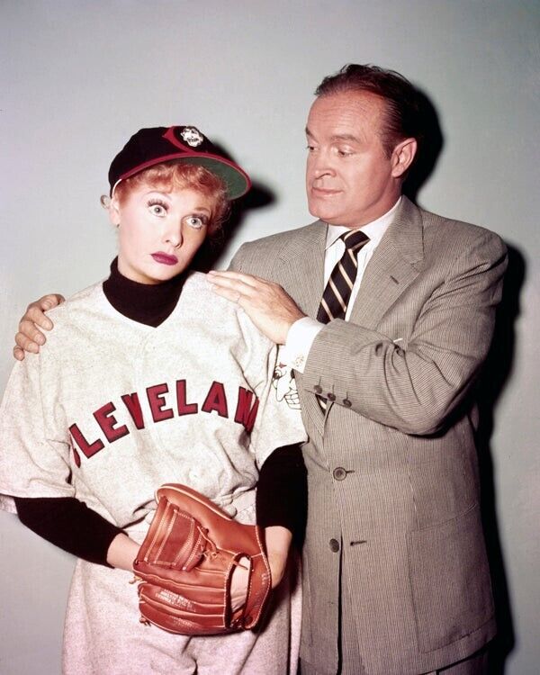 Lucille Ball in Cleveland baseball jersey with Bob Hope 1950's 8x10 Color Photo