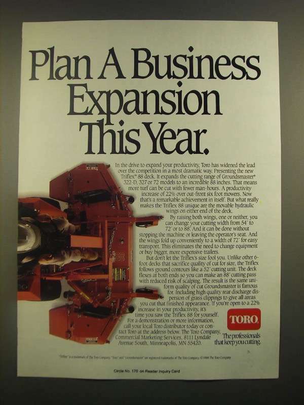 1988 Toro Triflex 88 Deck on Groundsmaster Mower Ad