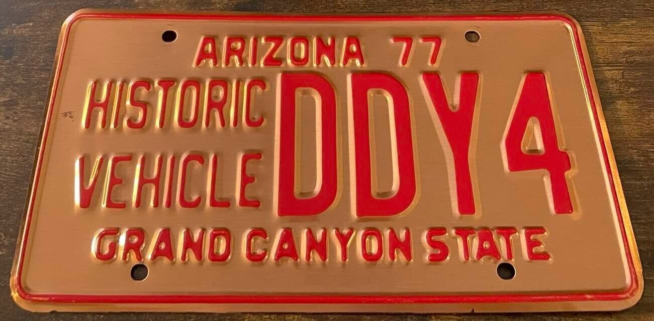 Vintage 1977 Arizona Historic Vehicle License Plate DDY4 Antique COPPER