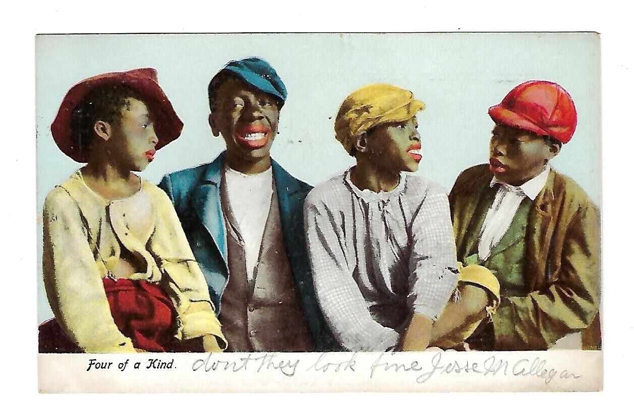 1906 Illustrated Postcard 4 Girls & Boys, \