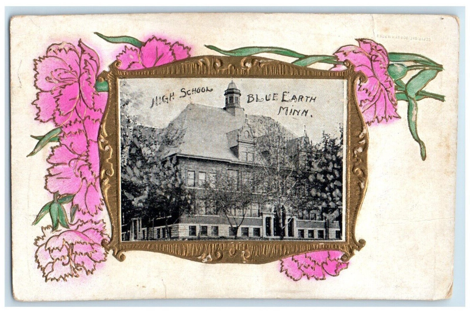 1909 High School Building Blue Earth Minnesota MN Embossed Antique Postcard
