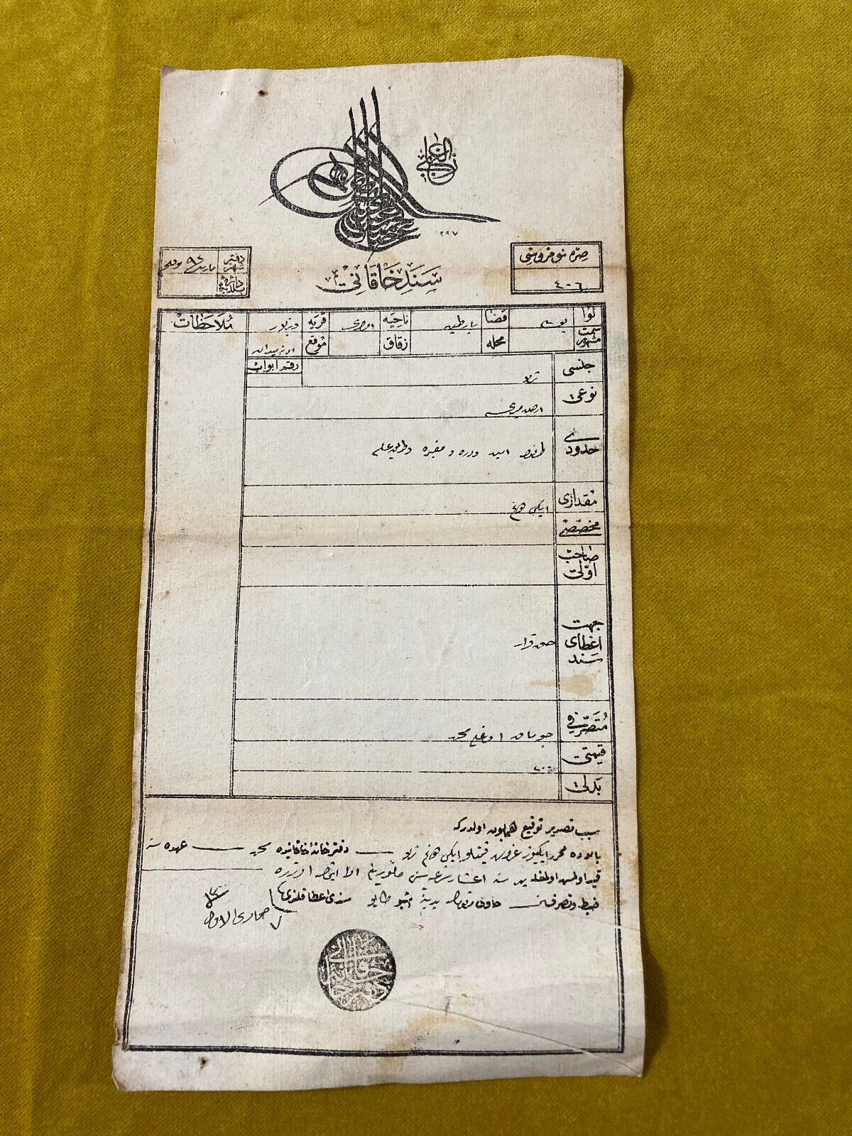 Original Ottoman Title Deed in Bartin? 1880s Sened-i Hakani