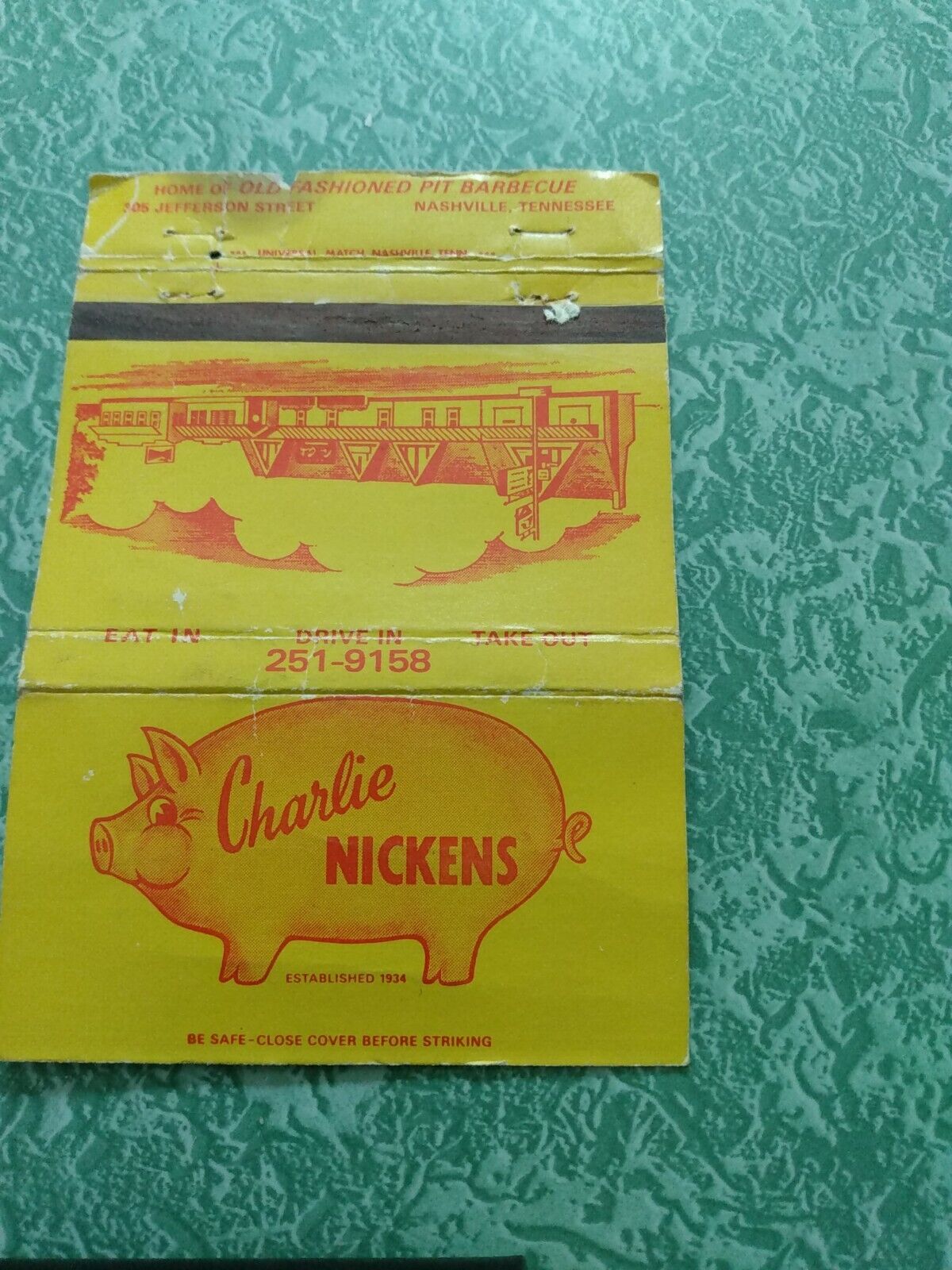 Vintage Matchbook Collectible Ephemera E8 Nashville Tennessee nickens BBQ