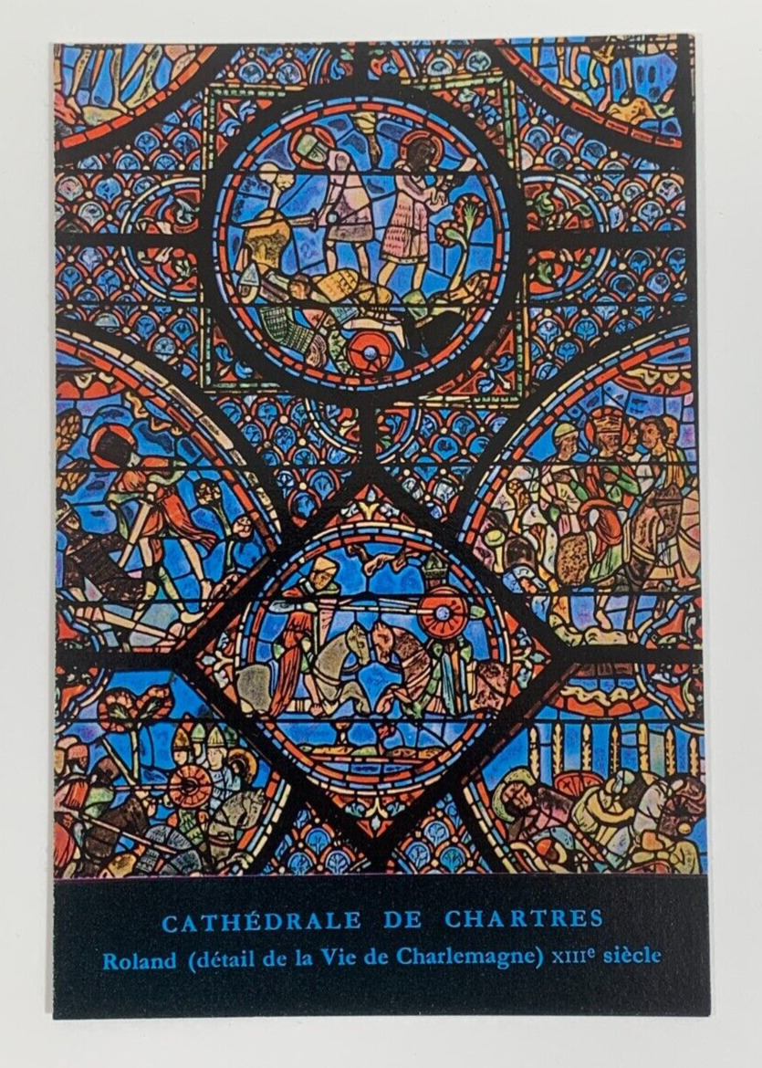Cathedral of Chartres Roland Life of Charlemagne Stained Glass Window Postcard