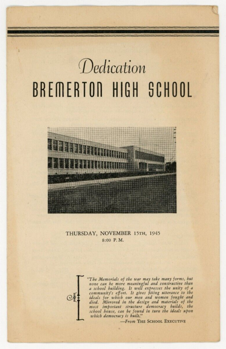 Vintage Dedication Bremerton Highschool 1945 WA Northwest