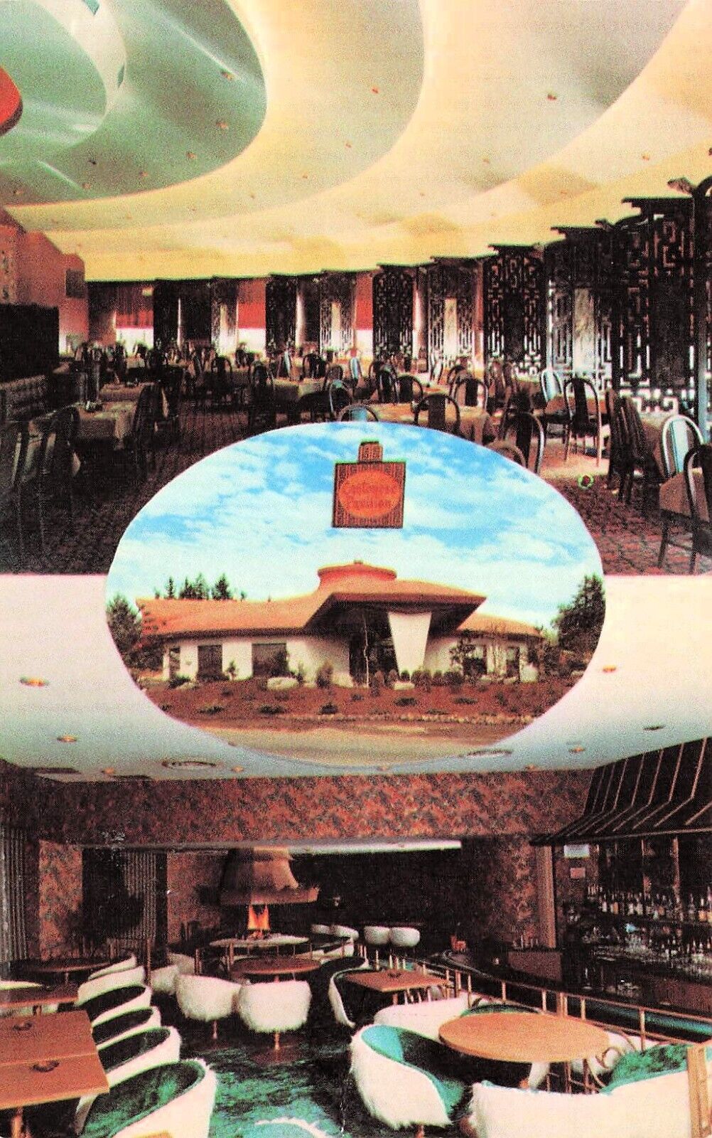 Beaverton OR Hong's Cantonese Pavilion Restaurant Interior Vtg Postcard E6