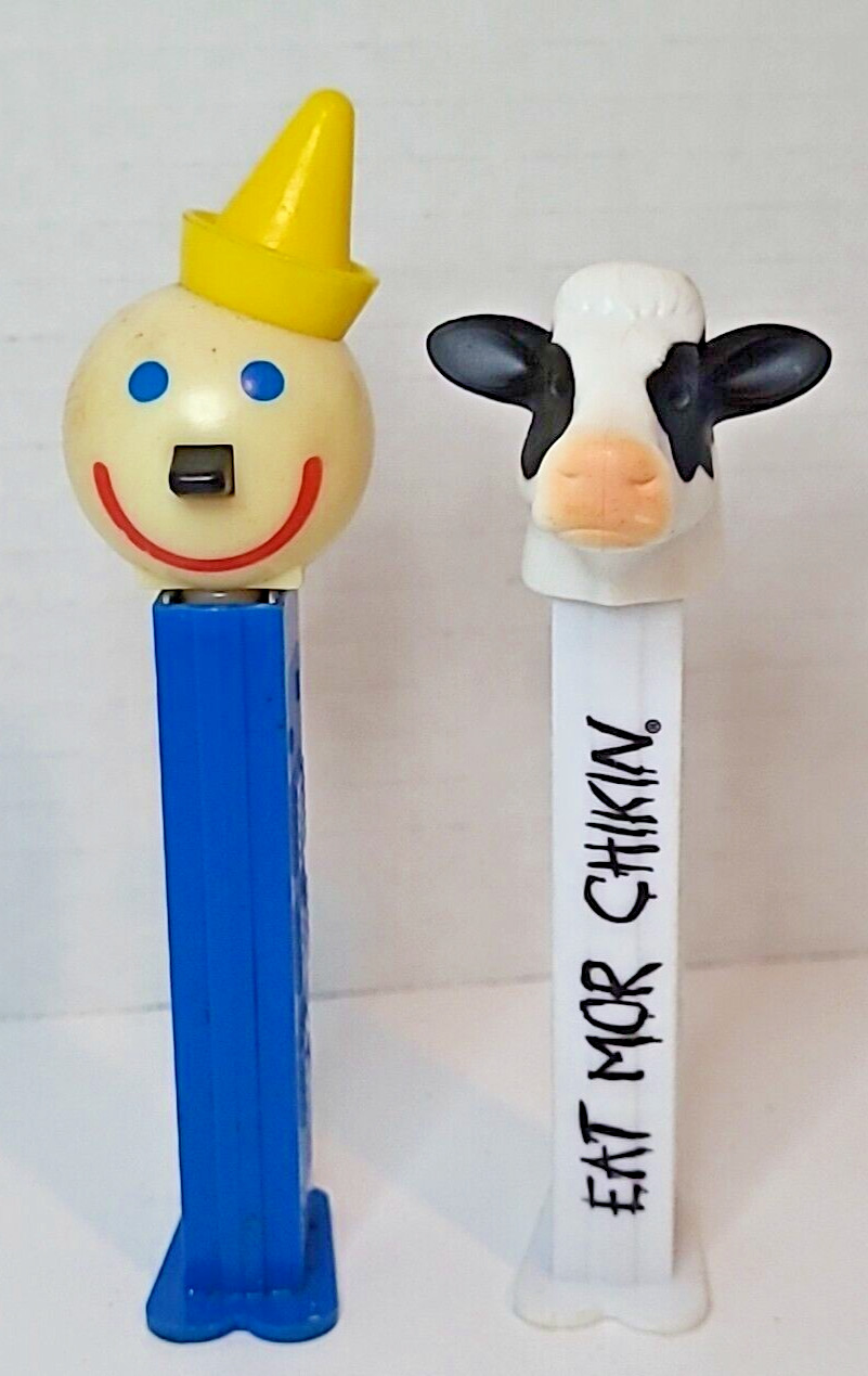 PEZ Fast Food Duo Chick-Fil-A Cow Blue Stem Jack In The Box Vintage
