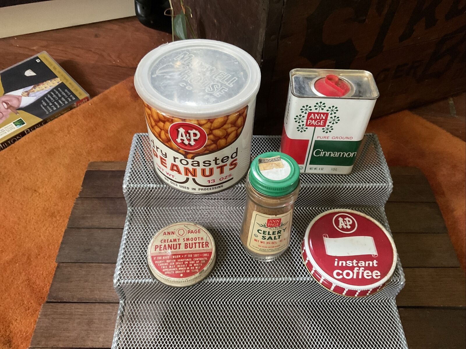 Vintage A&P Lot - Peanuts Can & Ann Page Celery Salt Spice Jar & Cinnamon Tin