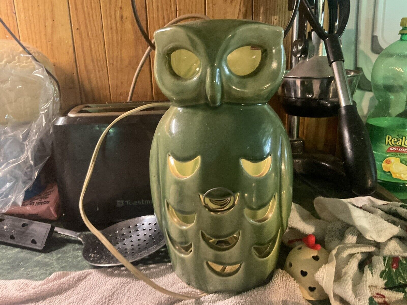 Vintage Brush McCoy Ceramalite Owl Lantern in Gold 1970s