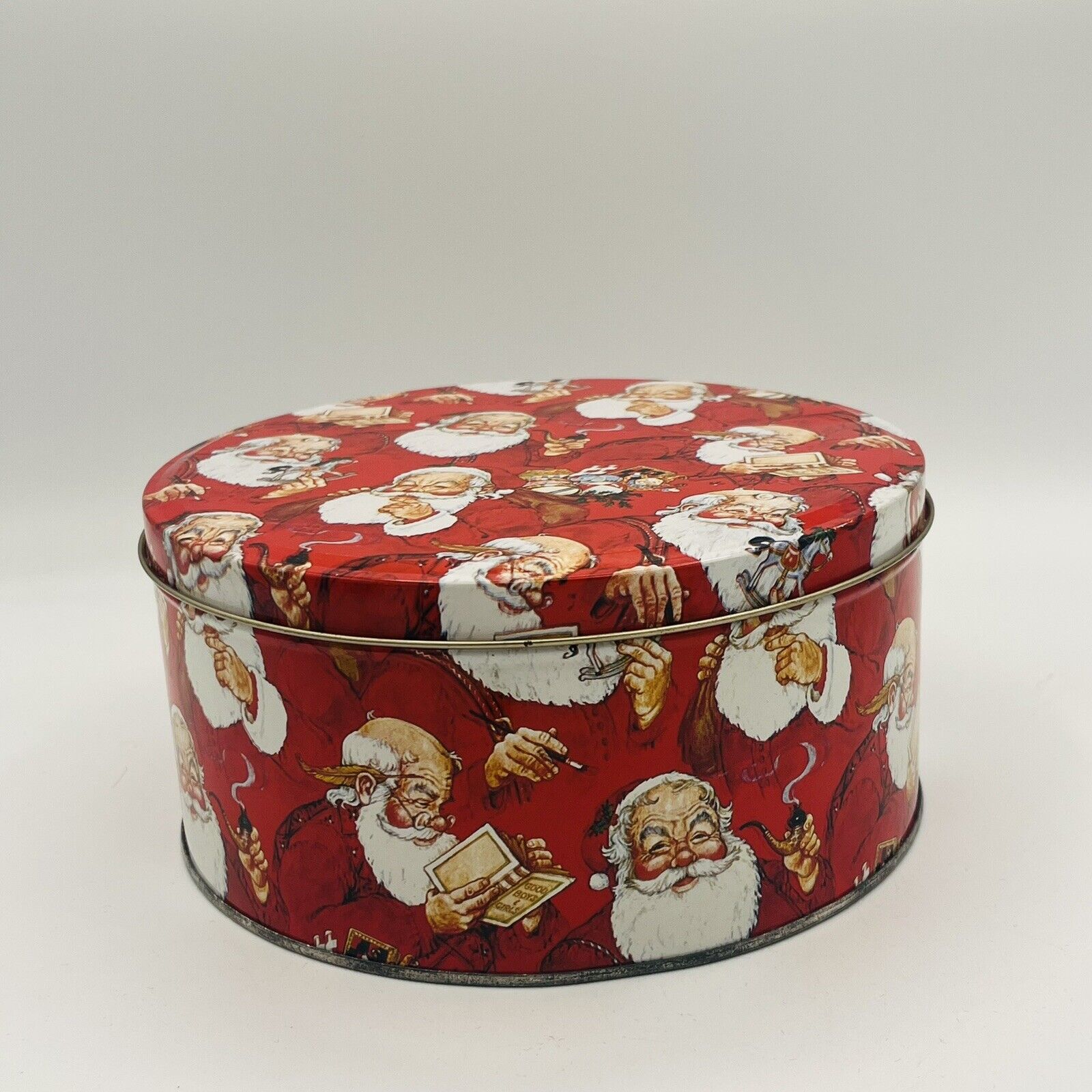 Red Santa Claus Round Vintage Tin