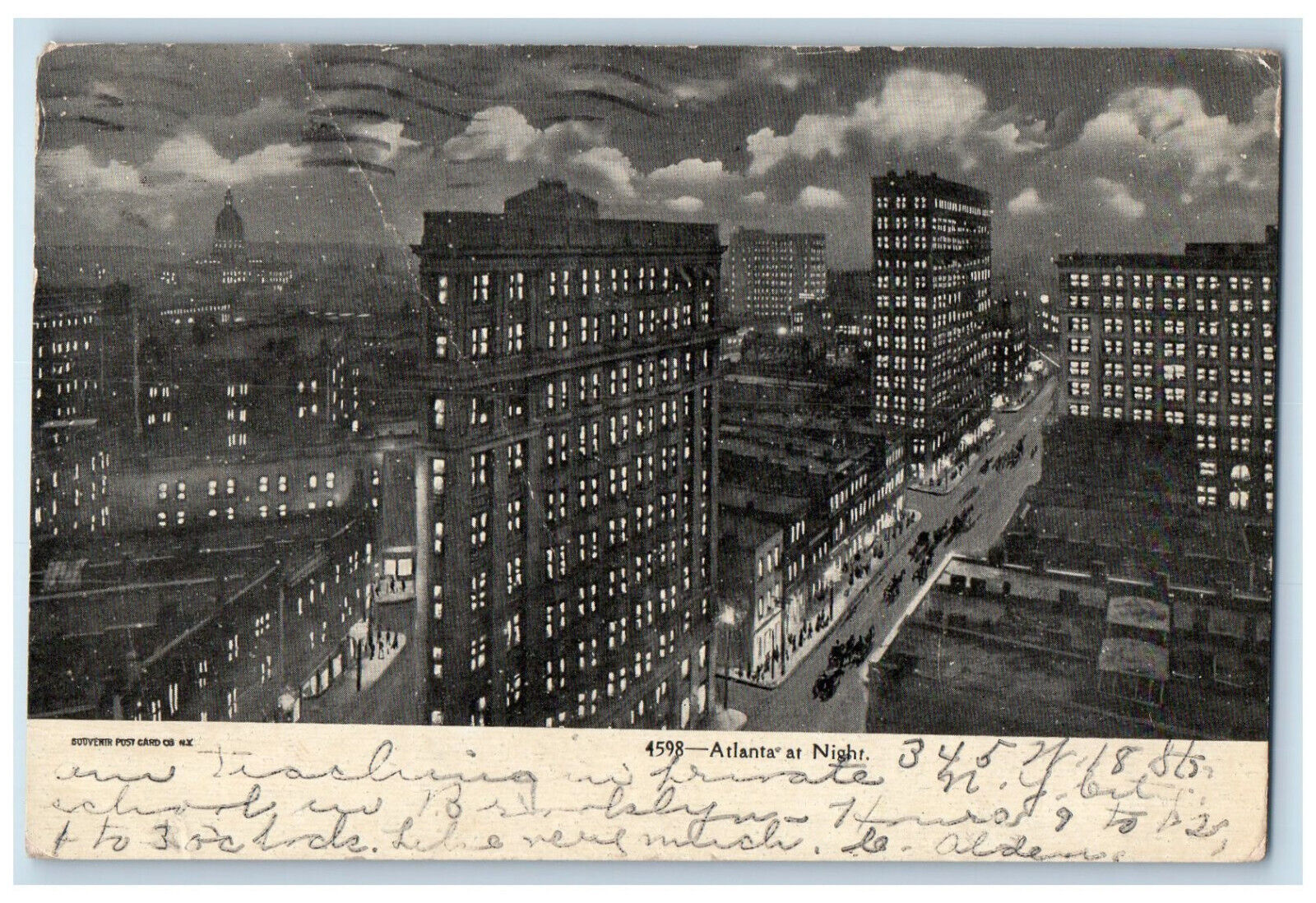 1907 Atlanta at Night Buildings View Georgia GA Antique Posted Postcard