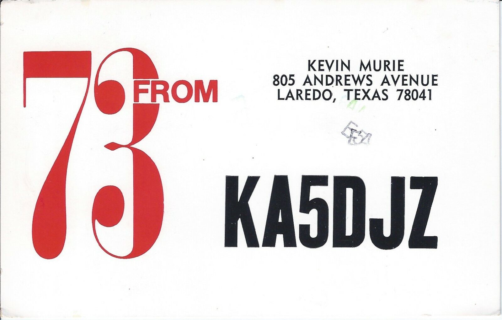 Vintage KA5DJZ Laredo Texas USA 1984 Amateur Radio QSL Card