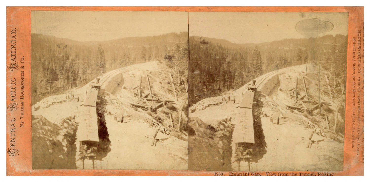 USA, Emigrant Gap, Tunnel View, Central Pacific Railroad, ca.1870, STER