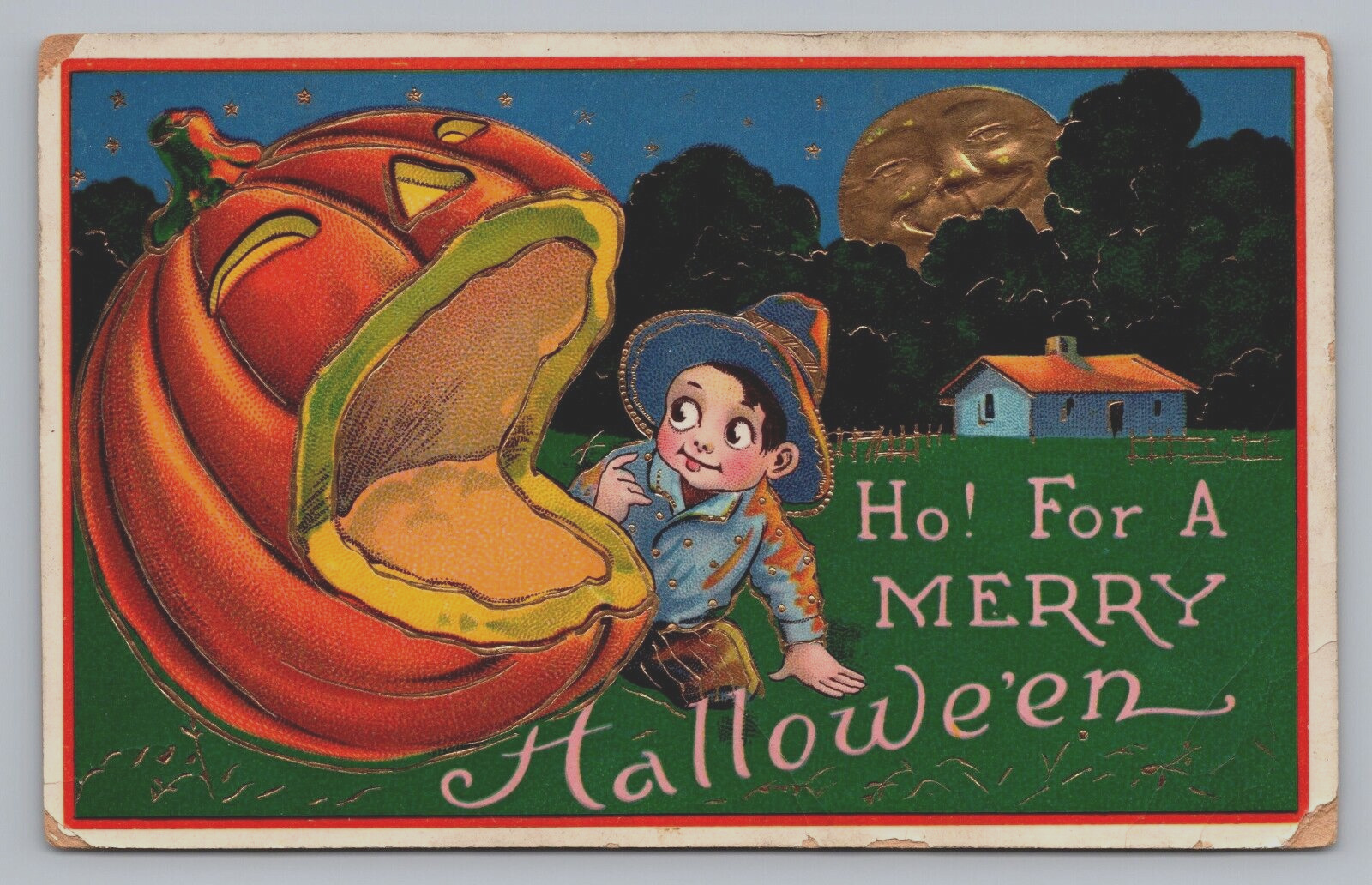 Postcard Merry Hallowe\'en Boy JOL Barton & Spooner Melrose Park IL 1914 B704