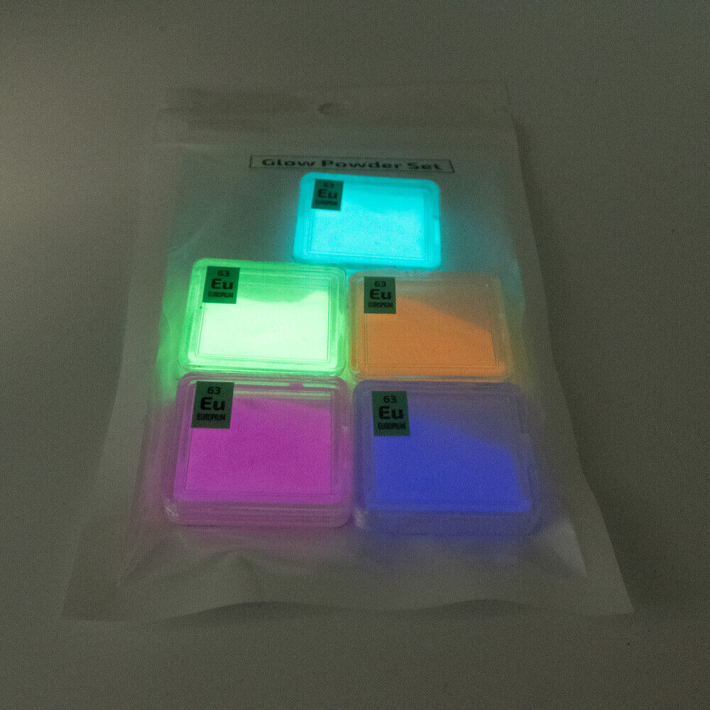 Europium Glow Powder Set in PEGUYS Periodic Element Tiles - Free Mini UV Light