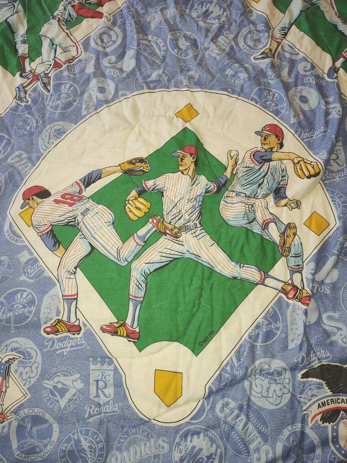 86x72 Vintage MLB Blanket 1991 American Major League Baseball 90s