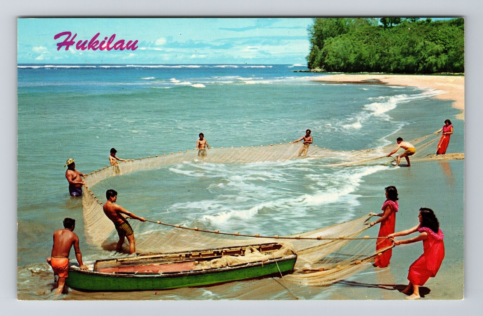 HI-Hawaii, Hukilau In Hawaii, Old Fashion Fishing, Vintage Postcard