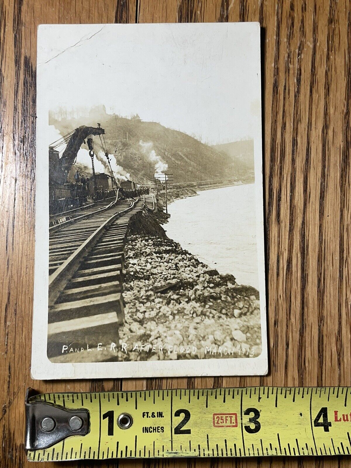 1913 RPPC Aliquippa PA Pittsburgh Lake Erie Railroad Postcard Flood Crane Train