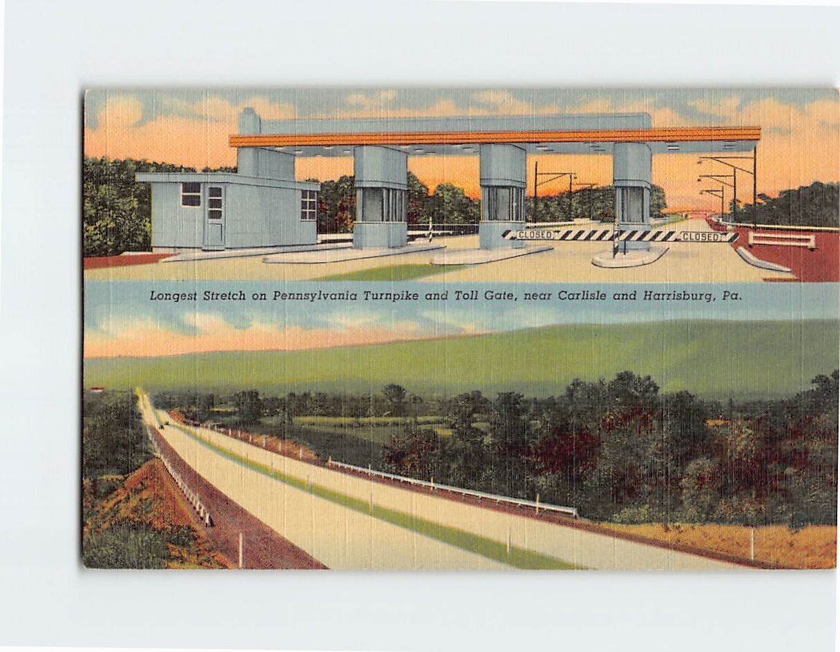 Postcard Longest Stretch on Pennsylvania Turnpike and Toll Gate Pennsylvania USA