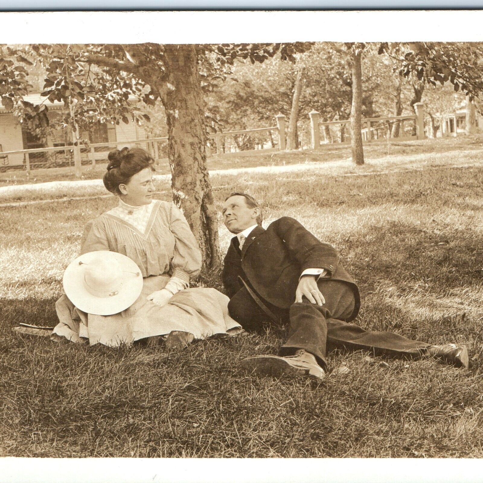 c1910s Romantic Lovers Moment Nature RPPC Bygone Era Man & Woman Real Photo A142