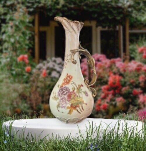 Antique RUDOLSTADT Gilded Floral Porcelain Vase Signed 46 RW Germany