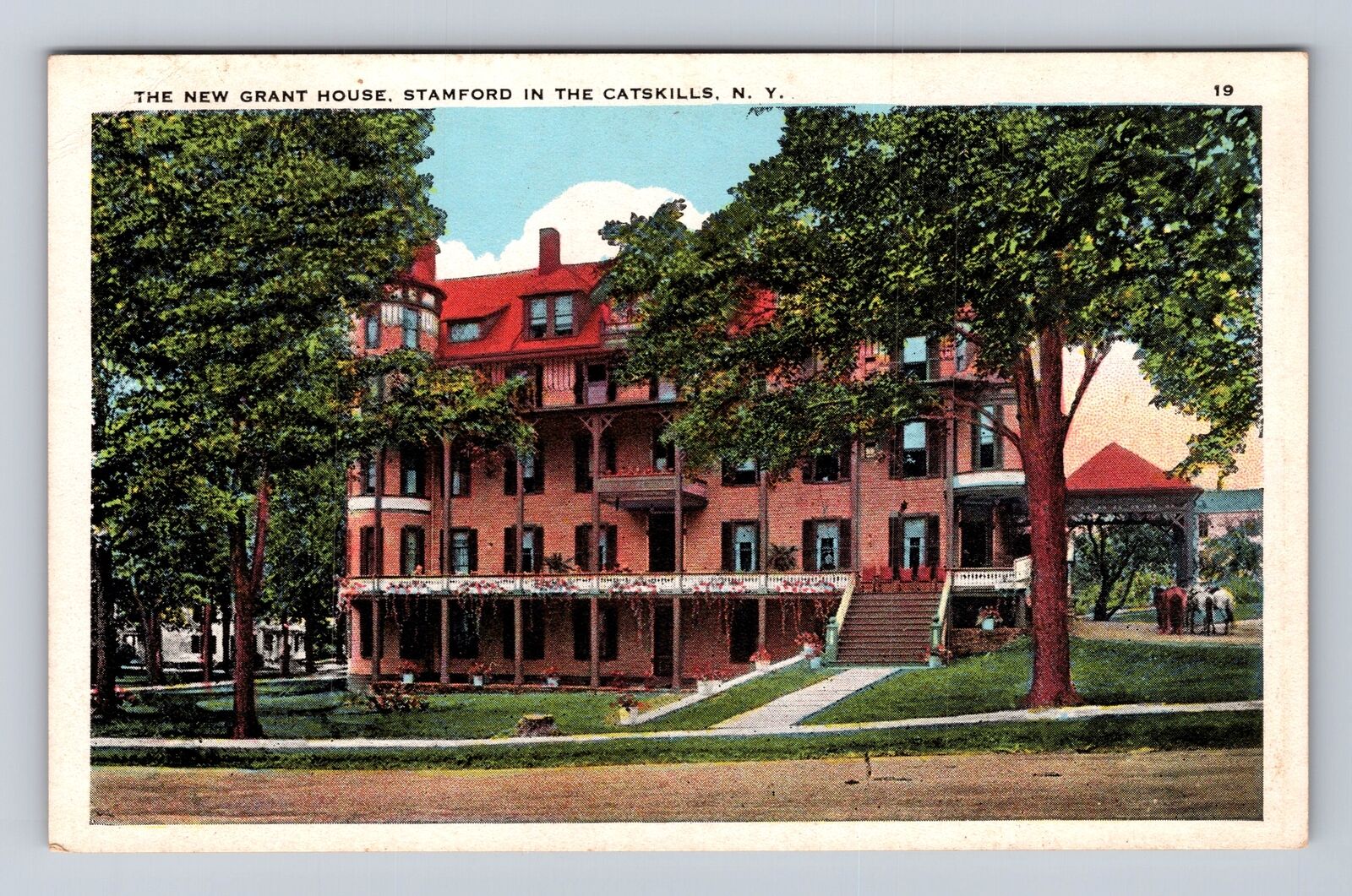 Stamford NY-New York Catskills New Grant House, Horses, Antique Vintage Postcard