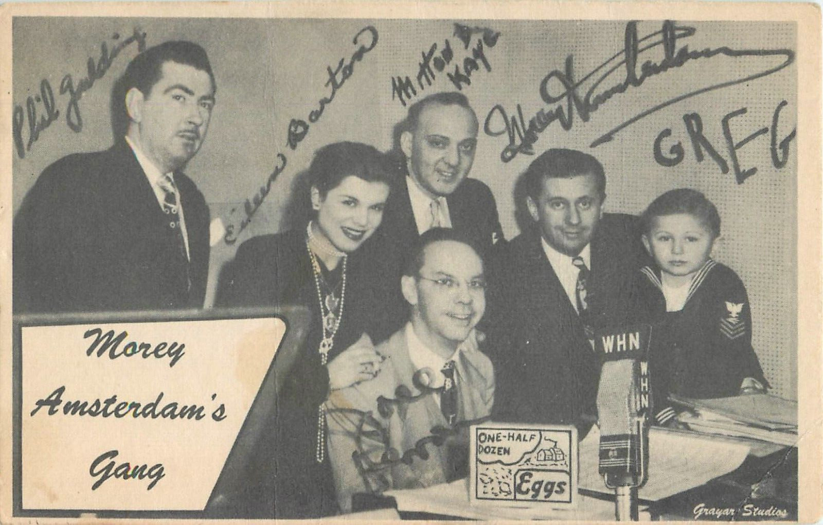 Comedian Morey Amsterdam on his WHN Radio Show with Gang Vintage 1948 Postcard