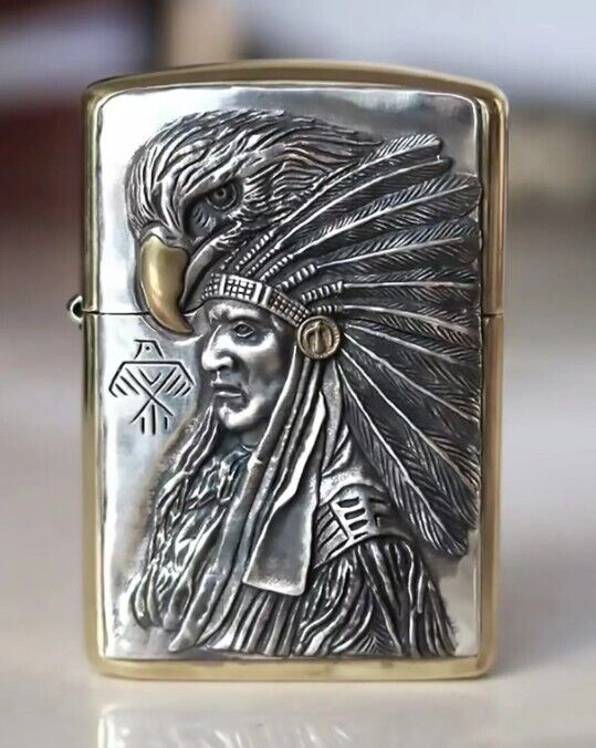 Native American Chief and Eagle with Zippo Lighter - Symbolic Heritage Design