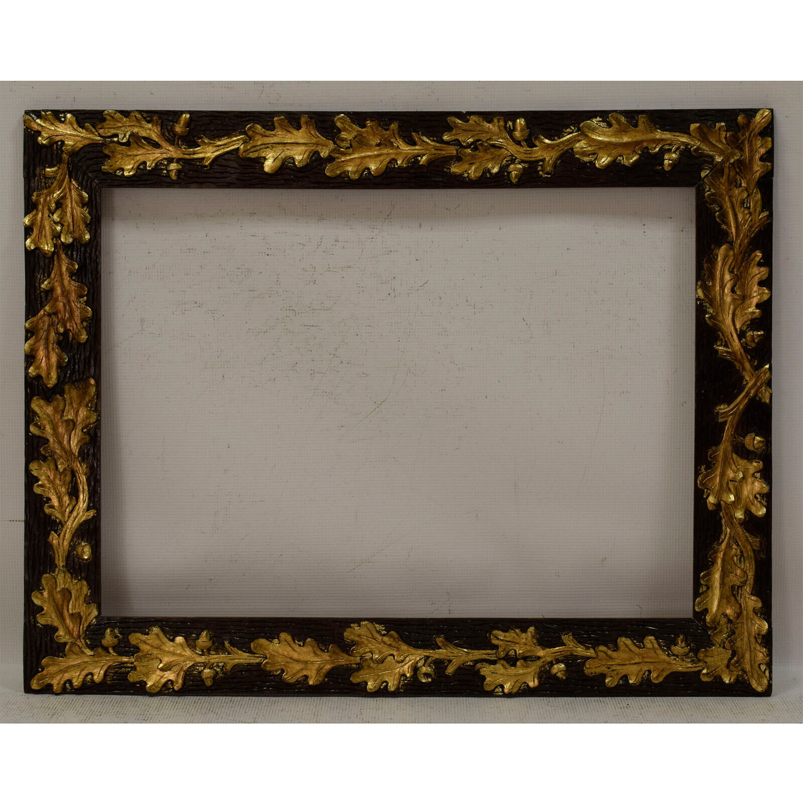 Ca 1900 Old wooden frame decorative with metal leaf Internal: 22,4x16,3 in