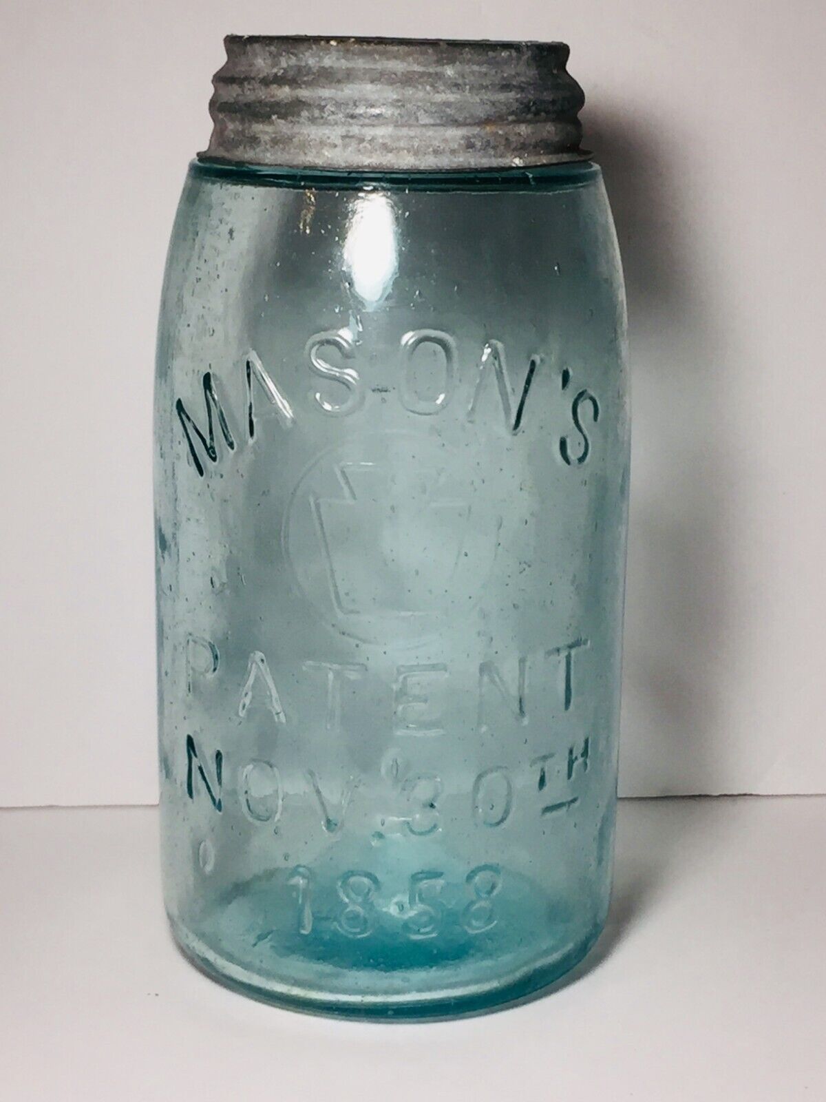 Rare Antique 1870-1890 Keystone Mason Jar 92 patent Nov 30 1858  7.25\