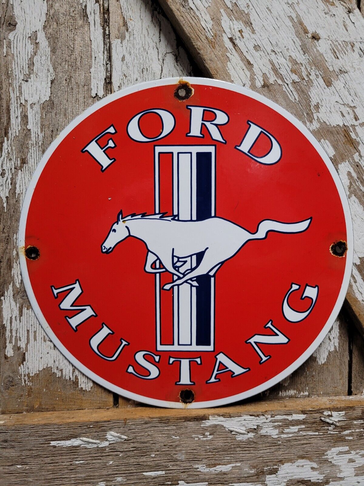 VINTAGE FORD MUSTANG PORCELAIN SIGN OLD FOMOCO MOTOR SERVICE AUTO PARTS HORSE