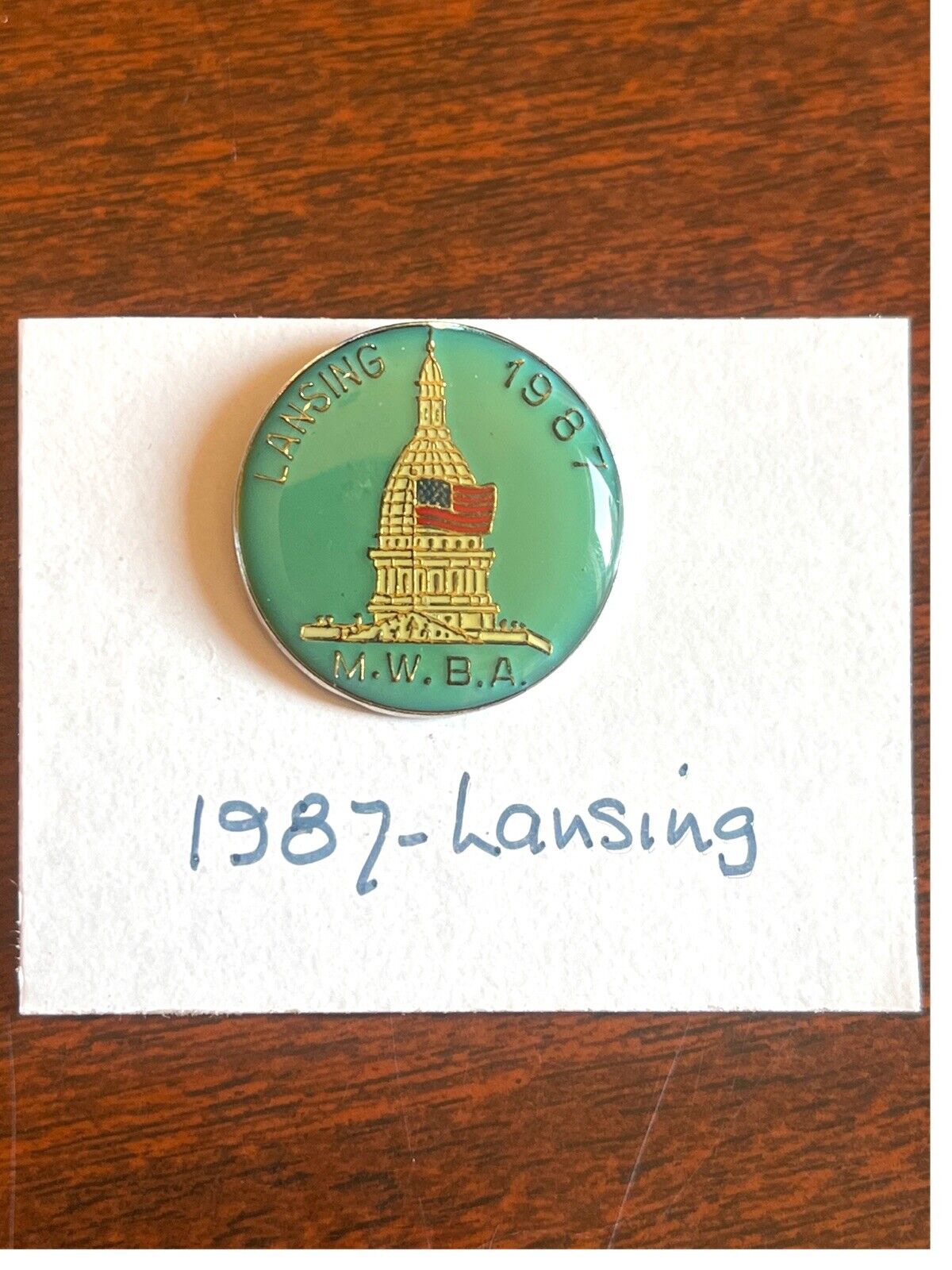 Vintage 1987 Lapel Pin Pinback MWBA Bowling Pin Lansing Michigan State Capital