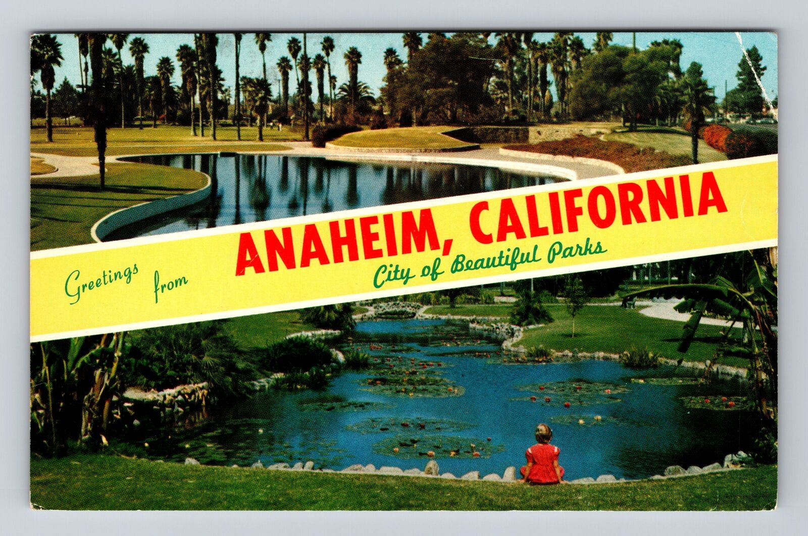 Anaheim CA-California, Scenic Banner Greetings, La Palma Vintage Postcard
