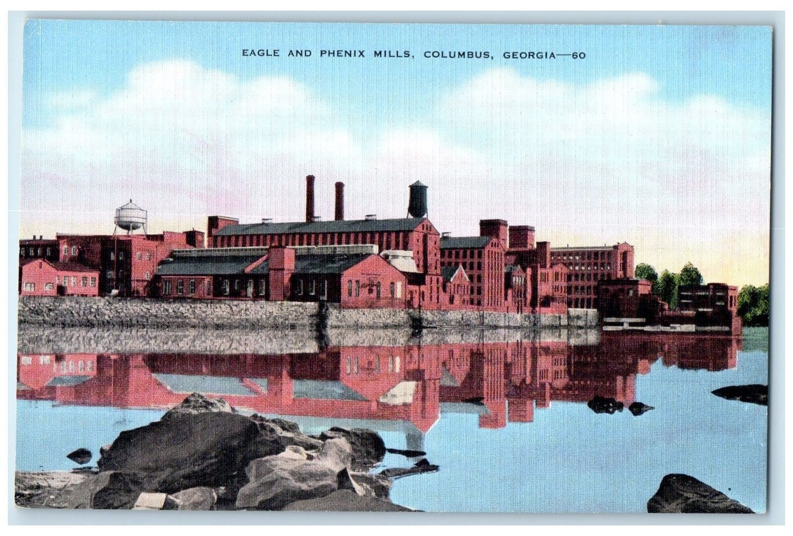 c1940\'s Eagle & Phenix Mills Building River Reflection Columbus Georgia Postcard