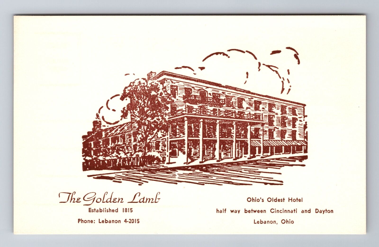 Lebanon OH-Ohio, the Golden Lamb, Advertising, Antique Vintage Souvenir Postcard
