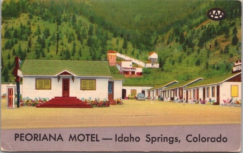 Idaho Springs, Colorado Postcard PEORIANA MOTEL Highway 40 Roadside / Linen 1954
