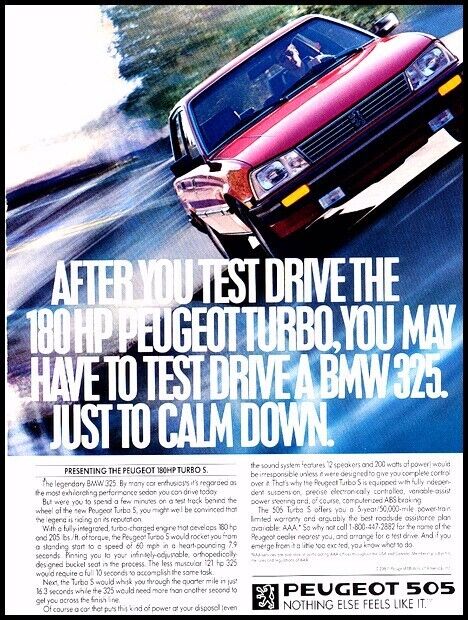 1988 1989 Peugeot 505 Turbo S Original Advertisement Print Car Art Ad J8